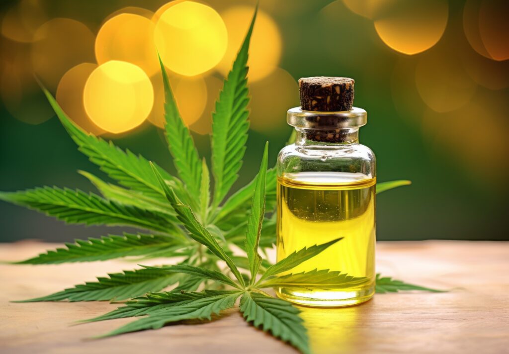 Hemp oil and leaves